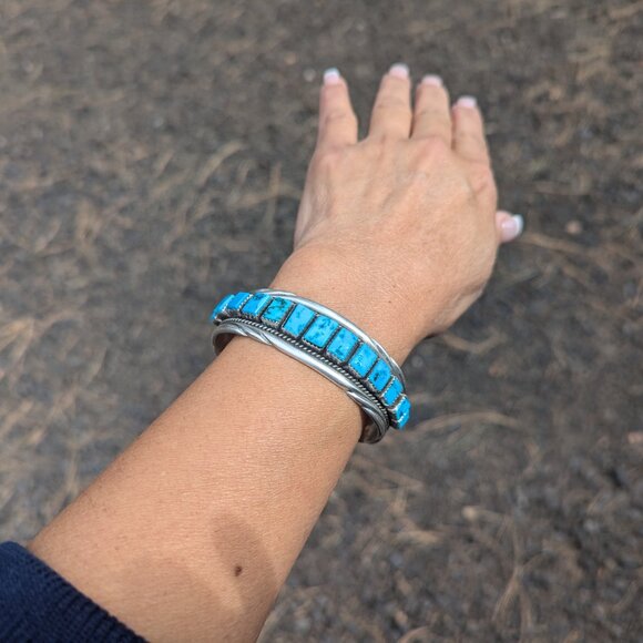 Vintage Navajo Bracelet Signed Native American Indian Jewelry Turquoise sz 6.75* - Picture 6 of 11